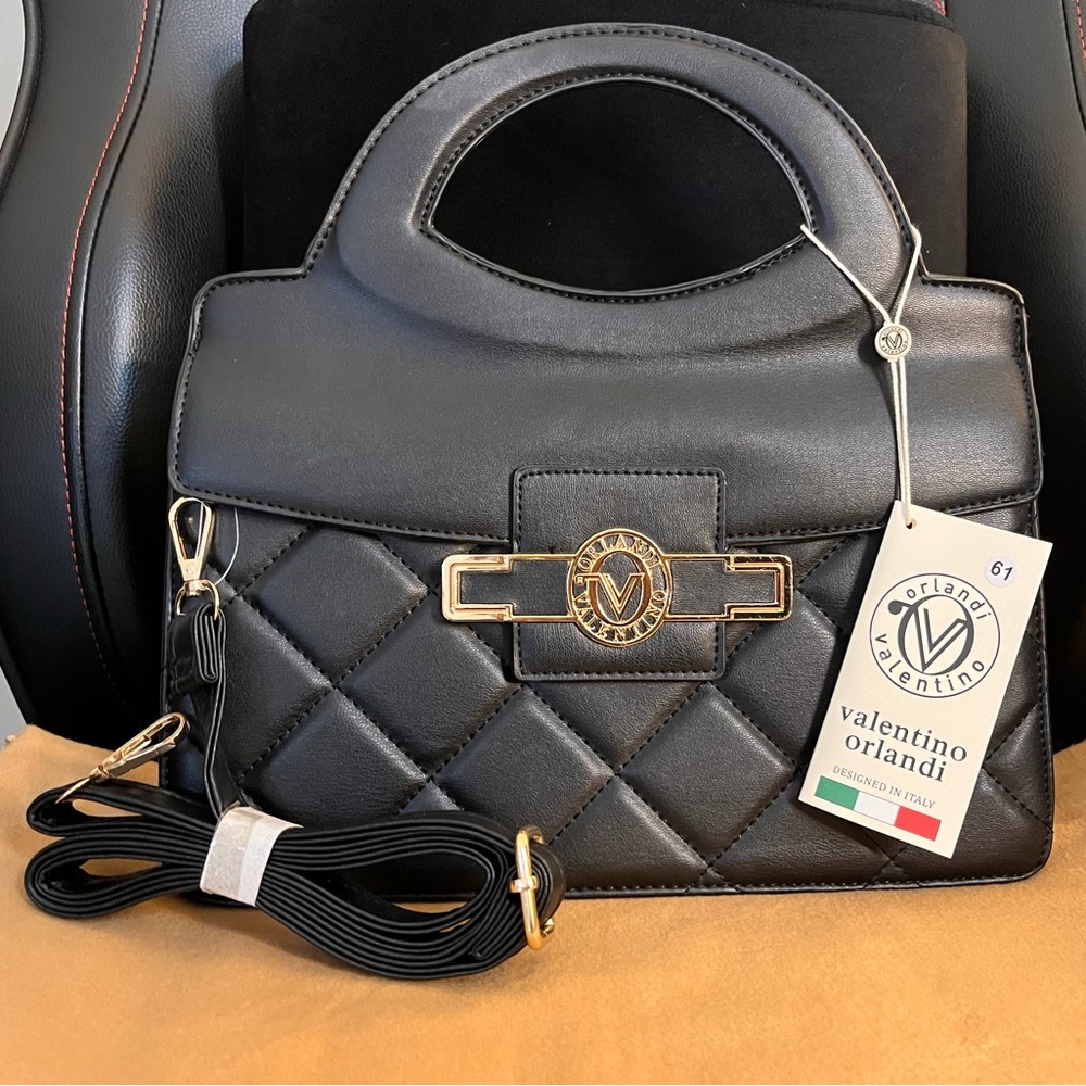 Valentino Orlandi Black Quilted Satchel With Strap In Black Color